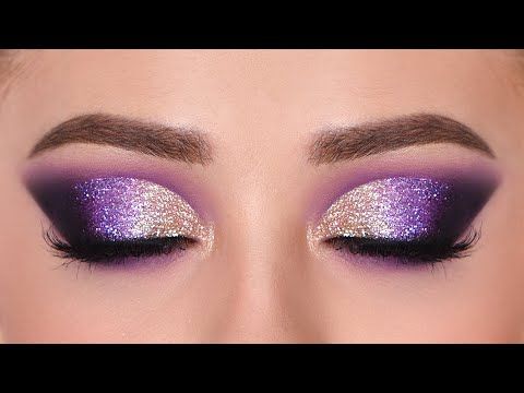 golden and purple glitter eye shadows