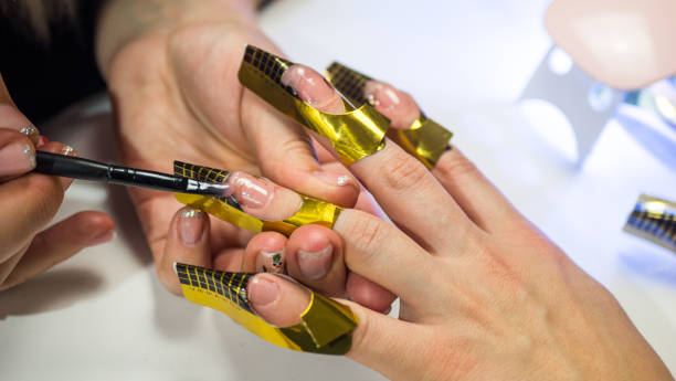 making gel extensions by a manicurist