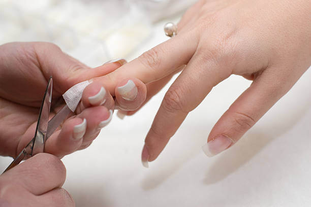 manicure fiber glass applying silk wrap nails