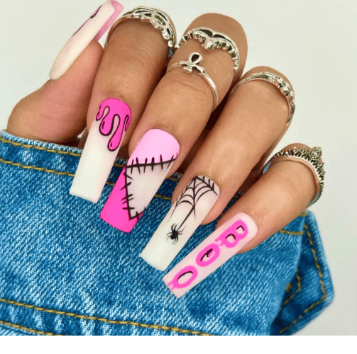 Classic Boo Spiderweb Pink Nails
