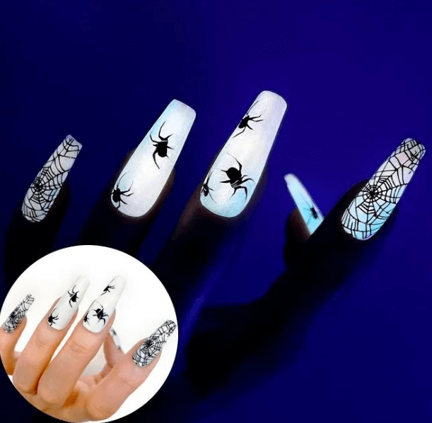 luminous spider web nail designs