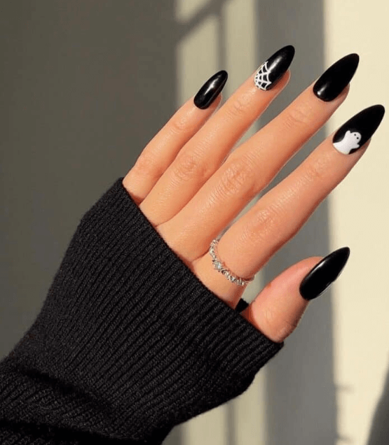 spider web nail art with ghosts