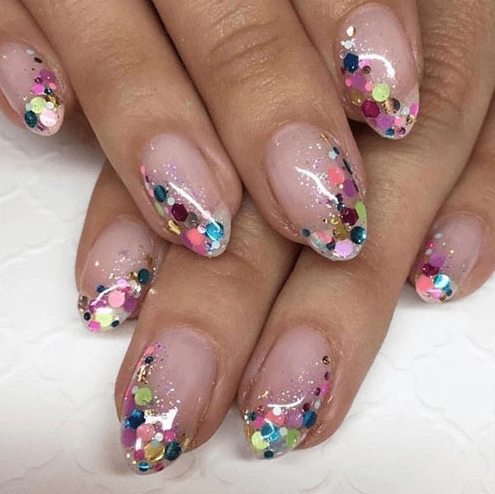 confetti rainbow almond nail shape