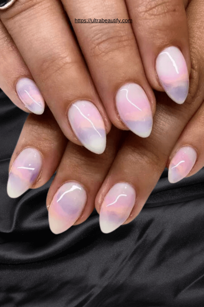 water color inspired nail art almond shape