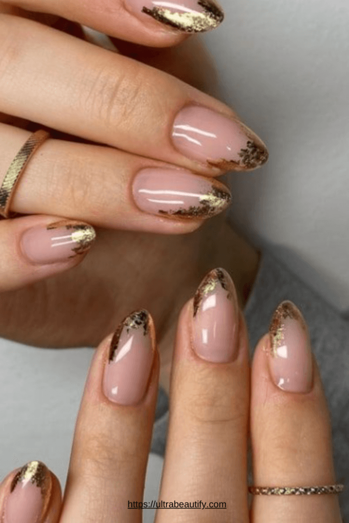 rose gold glitter nail idea almond shape
