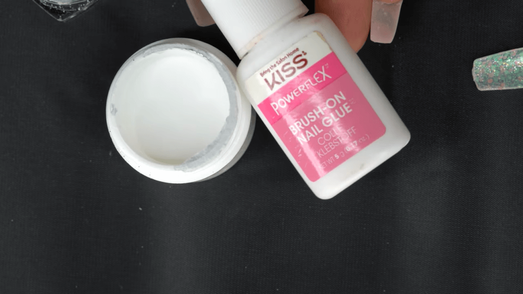 clear acrylic powder and kiss brush on nail glue 